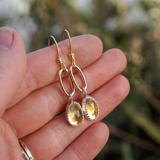 Mini Gold Paperclip Earrings- Citrine