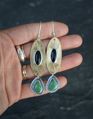 Pinnacle Earrings- Onyx and Green Turquoise