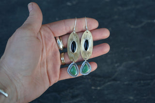 Pinnacle Earrings- Onyx and Green Turquoise