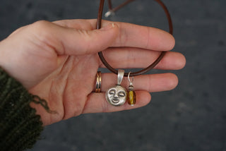 Little Moon Necklace- 16" Leather Cord