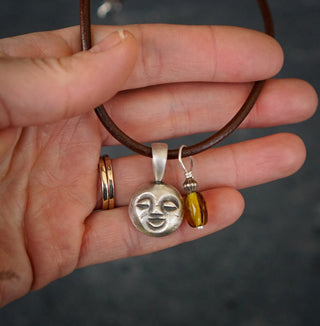 Little Moon Necklace- 16" Leather Cord