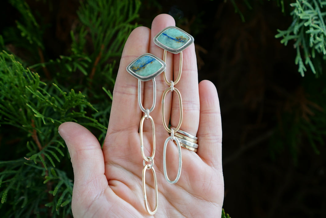 Paperclip Post Earrings- Azurite Ribbon
