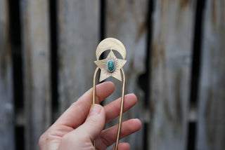 Brass Up-Do Hairfork- Moon + Star