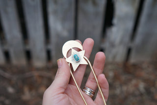 Brass Up-Do Hairfork- Moon + Star