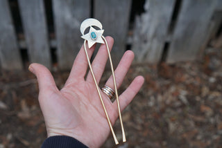 Brass Up-Do Hairfork- Moon + Star