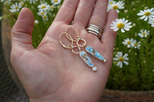 Load image into Gallery viewer, Fairy Leverback Hoops- Lavender Turquoise + Opal
