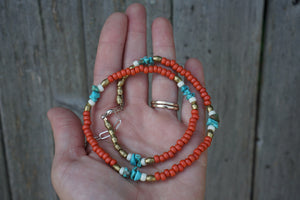 Seed Bead Layering Necklace- Coral