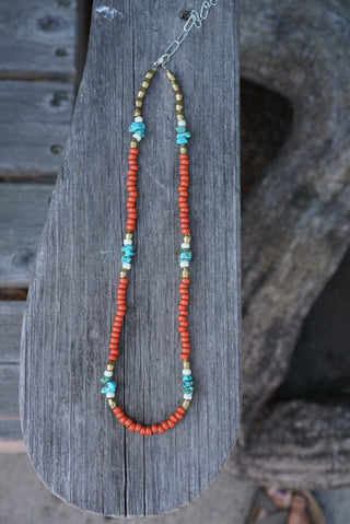 Seed Bead Layering Necklace- Coral