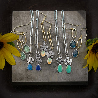 Flower Power Paperclip Posts- Blue Opal+Silver