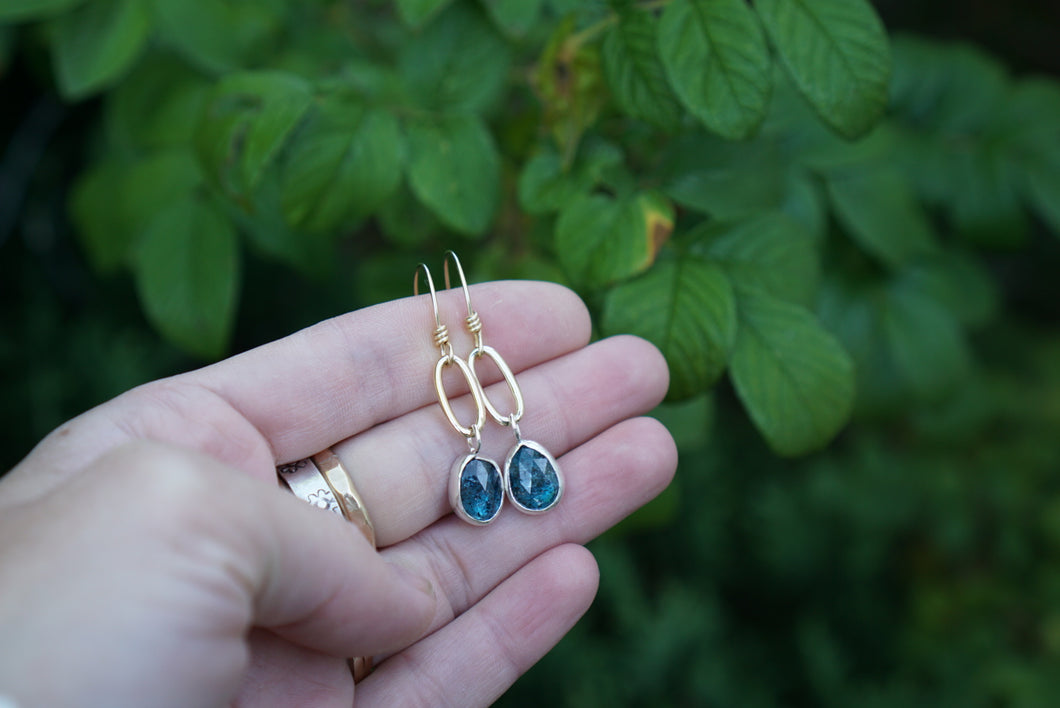 Mini Gold Paperclip Earrings- Blue Kyanite