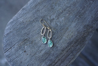 Mini Gold Paperclip Earrings- Green Kyanite