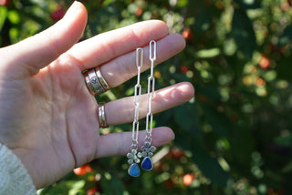 Flower Power Paperclip Posts- Blue Opal+Silver