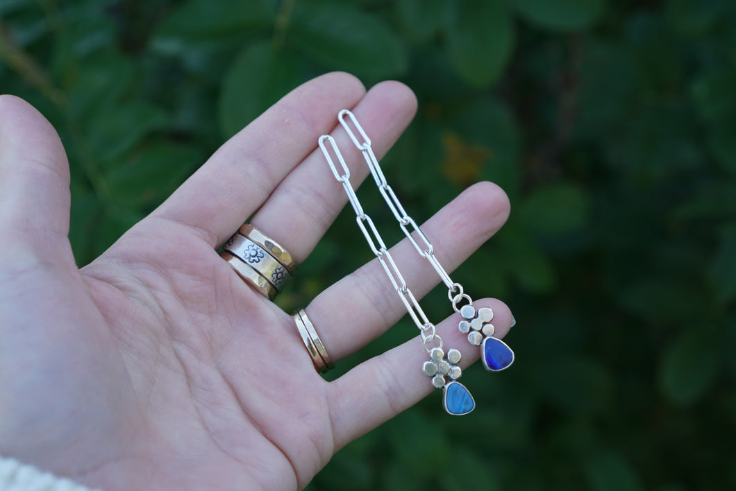Flower Power Paperclip Posts- Blue Opal+Silver