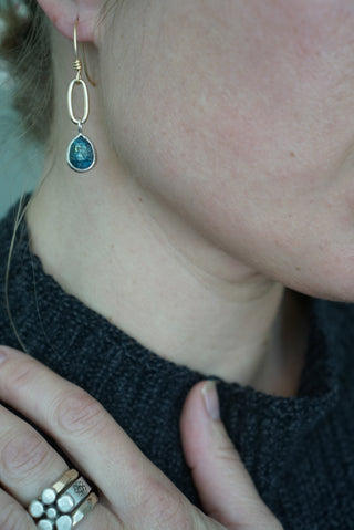 Mini Gold Paperclip Earrings- Turquoise