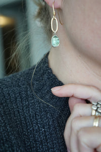Mini Gold Paperclip Earrings- Green Kyanite