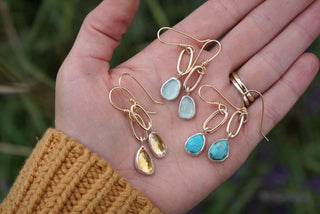 Mini Gold Paperclip Earrings- Turquoise