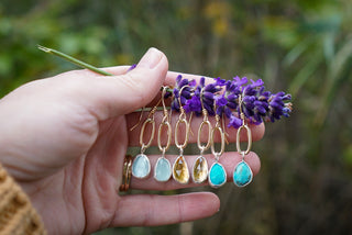 Mini Gold Paperclip Earrings- Turquoise