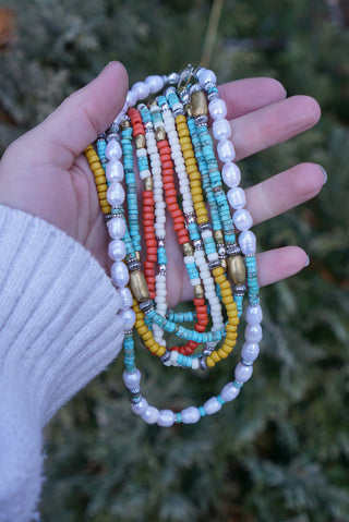Freshwater Pearl + Turquoise Necklace