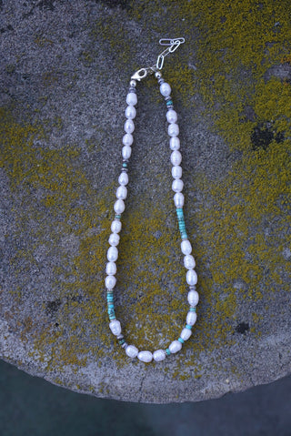Freshwater Pearl + Turquoise Necklace