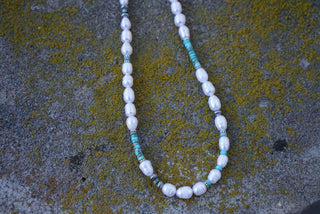 Freshwater Pearl + Turquoise Necklace