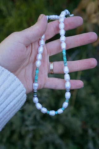 Freshwater Pearl + Turquoise Necklace