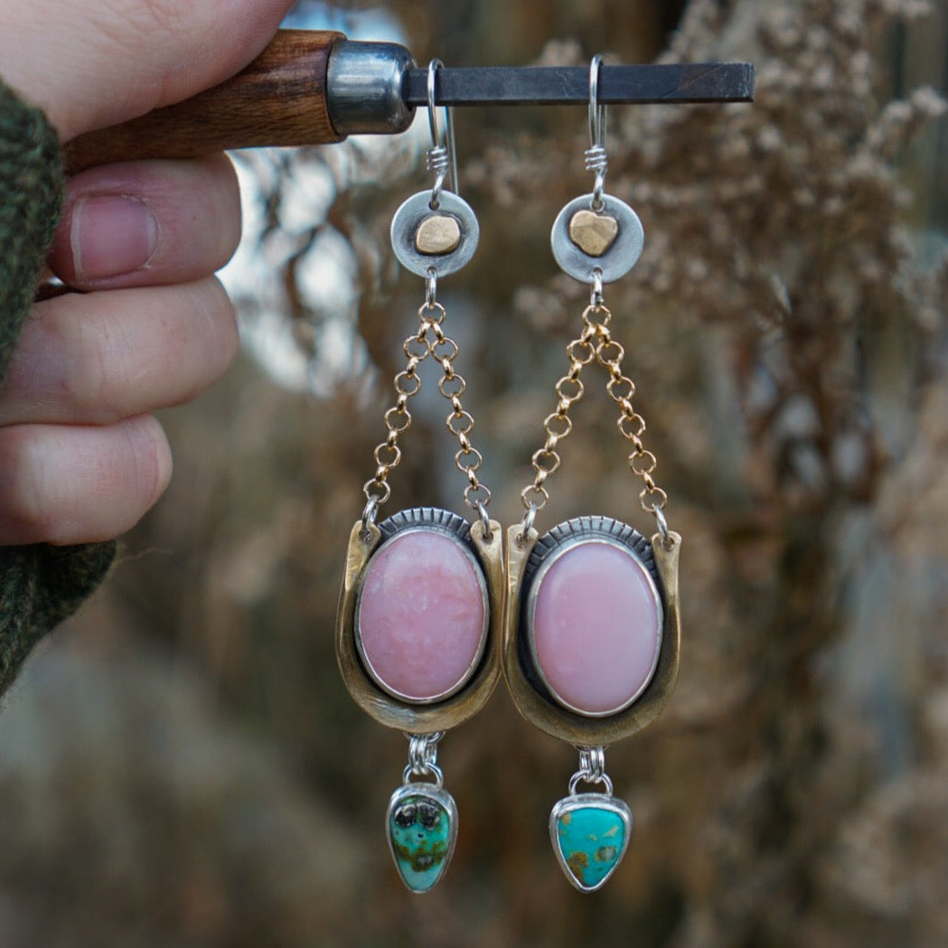 A Delicate Balance Earrings- Pink Opal + Turquoise