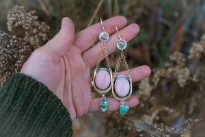 A Delicate Balance Earrings- Pink Opal + Turquoise
