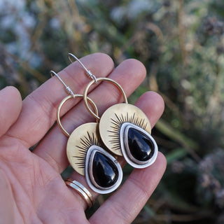 First Light Brass Earrings- Black Onyx