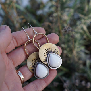 First Light Brass Earrings- White Agate