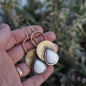 First Light Brass Earrings- White Agate