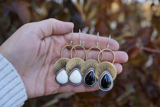 First Light Brass Earrings- Black Onyx