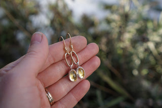 Mini Gold Paperclip Earrings- Citrine