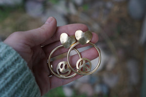 Peace, Love & Happiness Post Earrings- Brass