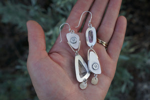 Yin Yang Earrings- Boulder Opal, Montana Rhodochrosite, 10k Gold, Silver