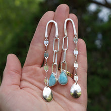 Load image into Gallery viewer, Cascade Post Earrings- Silver and Larimar
