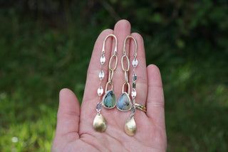 Cascade Post Earrings- Mixed Metal + Opal