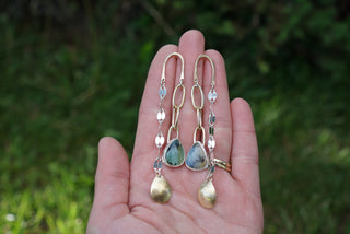 Cascade Post Earrings- Mixed Metal + Opal