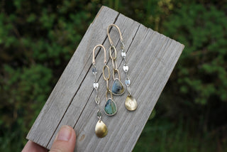 Cascade Post Earrings- Mixed Metal + Opal