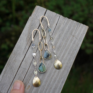 Cascade Post Earrings- Mixed Metal + Opal
