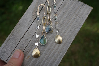 Cascade Post Earrings- Mixed Metal + Opal