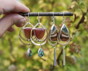 Empress Earrings II- Red Jasper + Turquoise