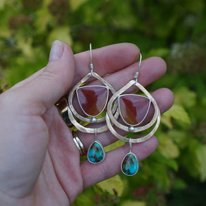 Empress Earrings II- Red Jasper + Turquoise