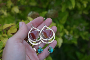 Empress Earrings II- Red Jasper + Turquoise