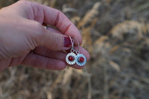 Sunburst Leverback Earrings- Red Coral