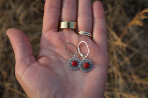 Sunburst Leverback Earrings- Red Coral