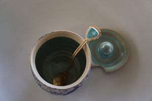 Sugar Jar + Spoon- Blue & Turquoise