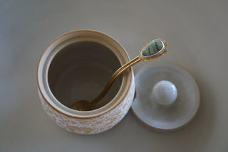 Sugar Jar + Spoon- White & Ribbon Chrysocolla