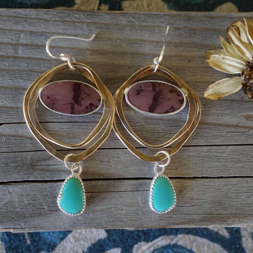 Empress Earrings- Flower Jasper + Turquoise