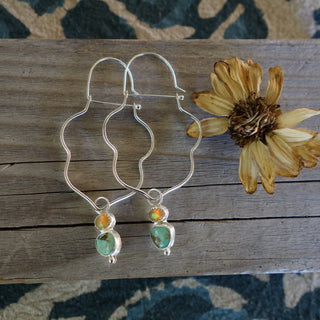 Rhode Hook Hoops- Turquoise & Ethiopian Opal + Silver