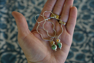 Rhode Hook Hoops- Turquoise & Ethiopian Opal + Silver